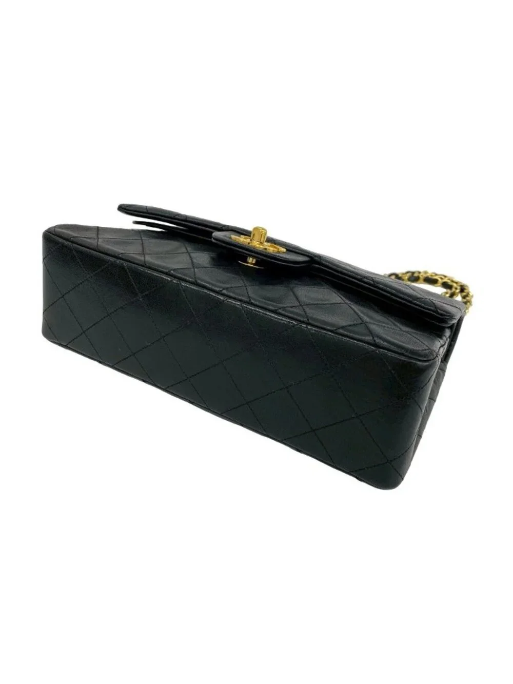 Chanel Quilted CC Logo Double Flap Lambskin Chain Shoulder Bag Black